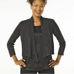 EILEEN FISHER Dark Brown Choice Ultrafine Merino Sequin Cropped Cardigan Sz S
